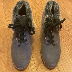Cole Haan Coralie Waterproof Suede & Faux Fur Rubber Sole Wedge Booties 8.5